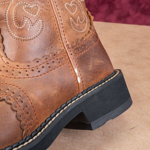 Ariat Women Fatbaby Brown Leather Slip-on Western Cowboy Boots sz 7 - Picture 6 of 12